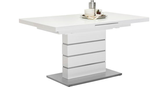 ESSTISCH in Metall, Glas, Holzwerkstoff 140-175/85/76 cm   - Edelstahlfarben/Weiß, Design, Glas/Holzwerkstoff (140-175/85/76cm) - Novel