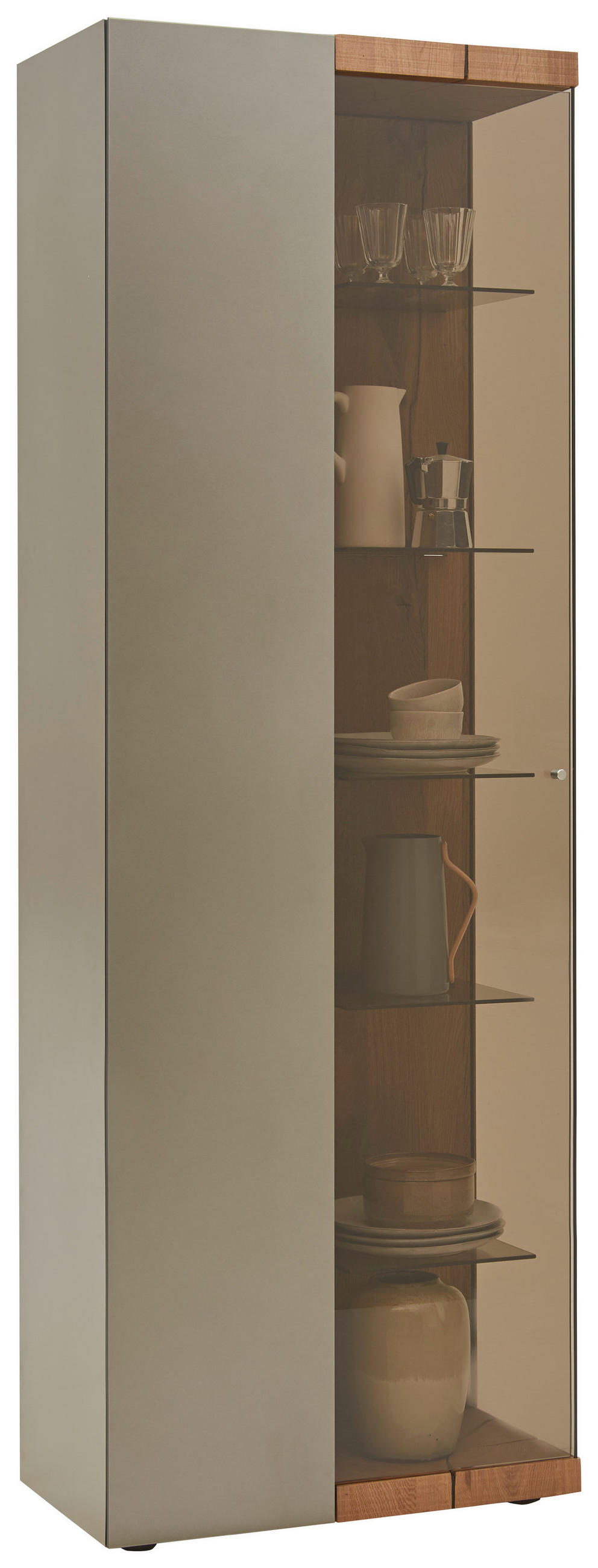 VITRINE in vollmassiv Kerneiche Eichefarben, Titanfarben - Edelstahlfarben/Eichefarben, Natur, Glas/Holz (72/207/39cm) - Valnatura