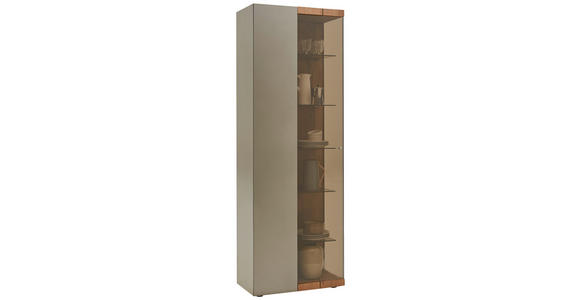 VITRINE in vollmassiv Kerneiche Eichefarben, Titanfarben - Edelstahlfarben/Eichefarben, Natur, Glas/Holz (72/207/39cm) - Valnatura
