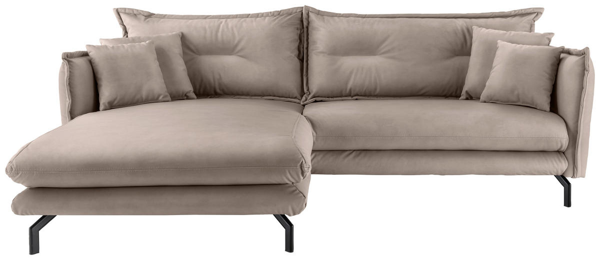 ECKSOFA Lederlook Beige  - Beige/Schwarz, Modern, Textil/Metall (180/255cm) - Livetastic