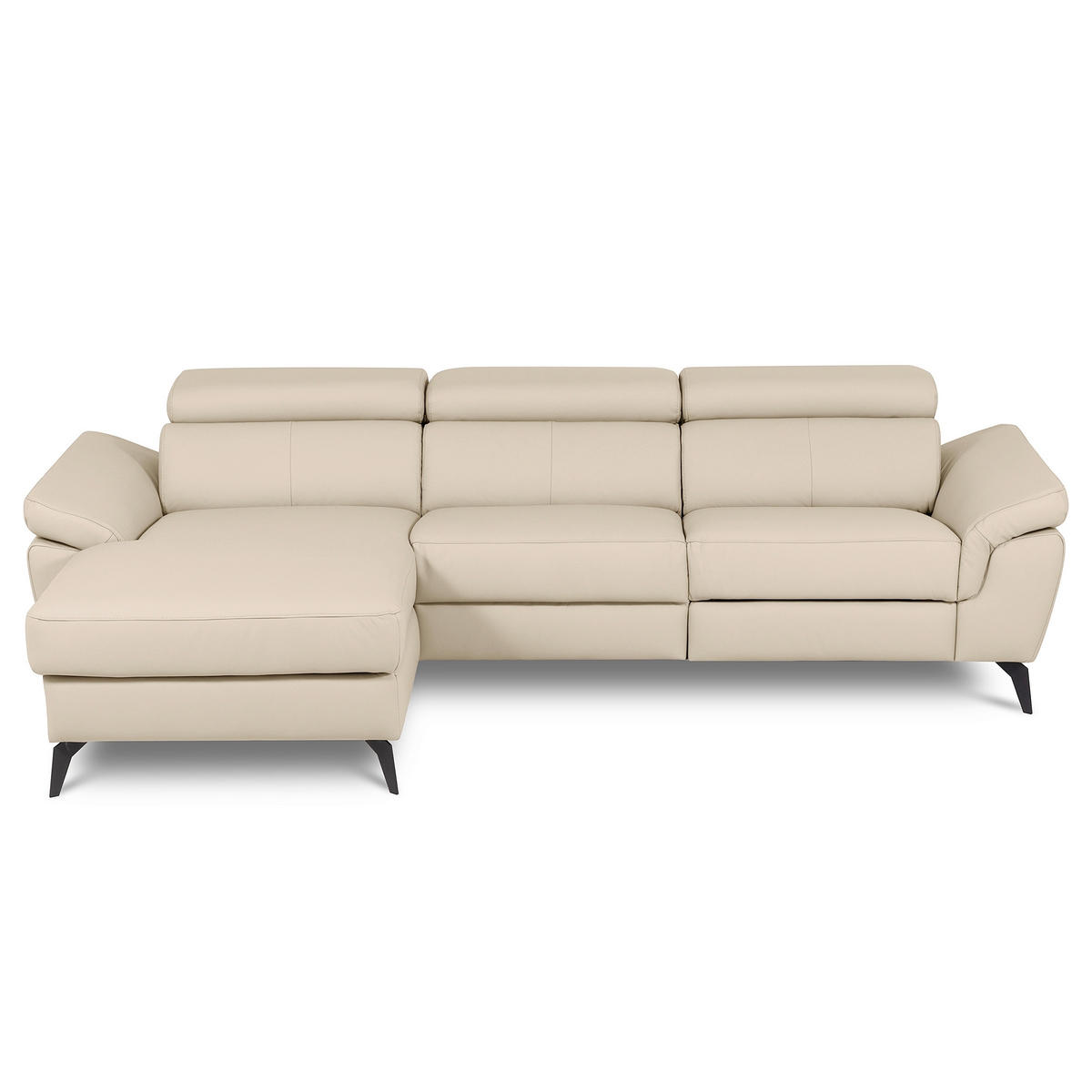 ECKSOFA SONO in Lederlook Echtleder Grau Armteilverstellung, Kopfteilverstellung  179/252 cm  - Schwarz/Grau, Design, Leder/Textil (179/252cm) - Livetastic