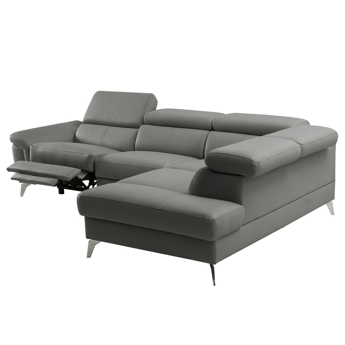 ECKSOFA Anthrazit Echtleder Lederlook Rücken echt, Armteilverstellung, Relaxfunktion, Kopfteilverstellung  - Chromfarben/Anthrazit, Design, Leder/Textil (252/179cm) - Livetastic