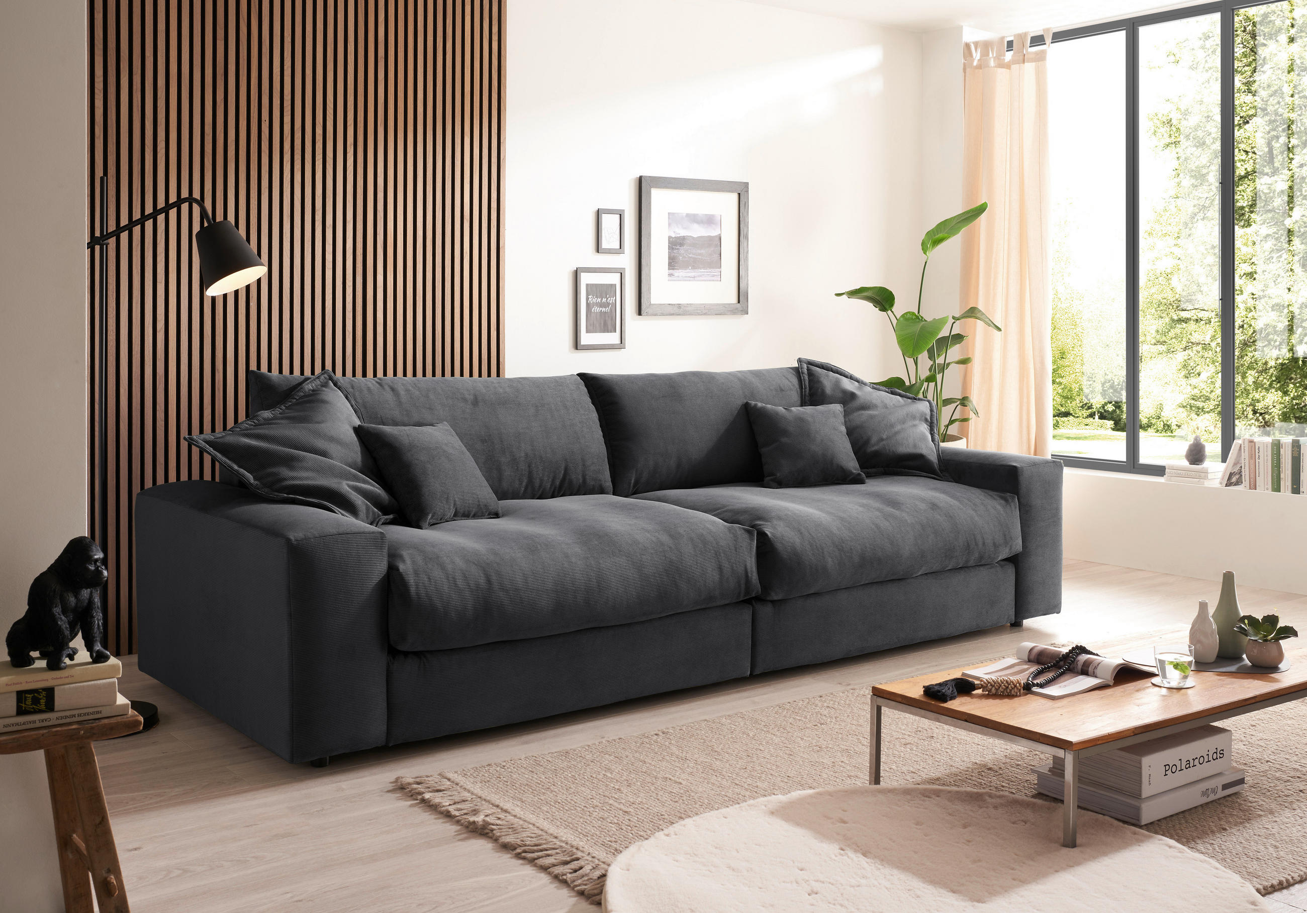 3-SITZER-SOFA KAMIL Cord Anthrazit  - Anthrazit/Schwarz, MODERN, Textil (298/95/122cm) - Livetastic