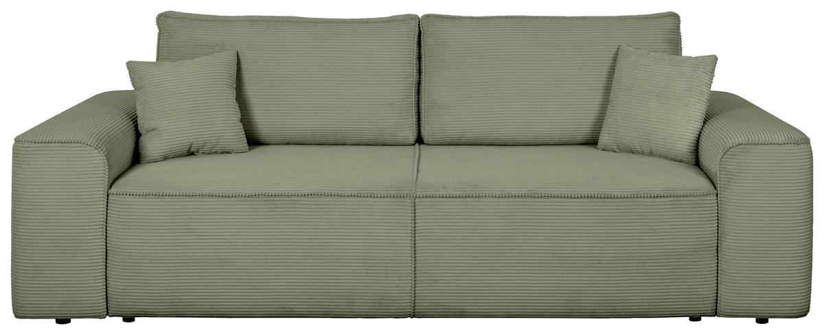SCHLAFSOFA  mit Rücken echt, Armteil links, Armteil rechts Cord Salbeigrün  - Salbeigrün/Schwarz, Design, Kunststoff/Textil (261/95/108cm) - Xora