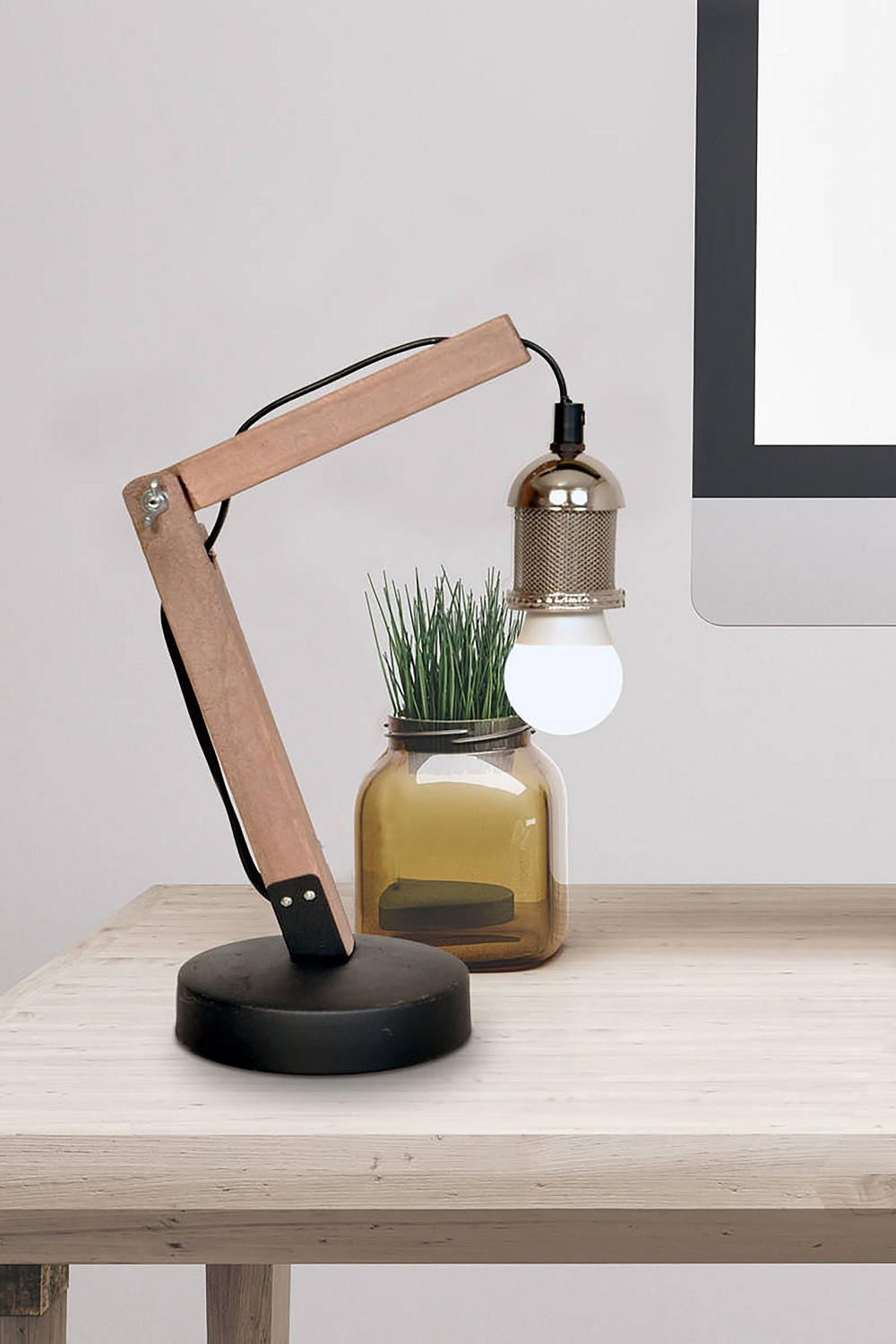 BORDSLAMPA 16/13/38,5 cm   - brun/silver, Trend, metall/trä (16/13/38,5cm) - Kayoom