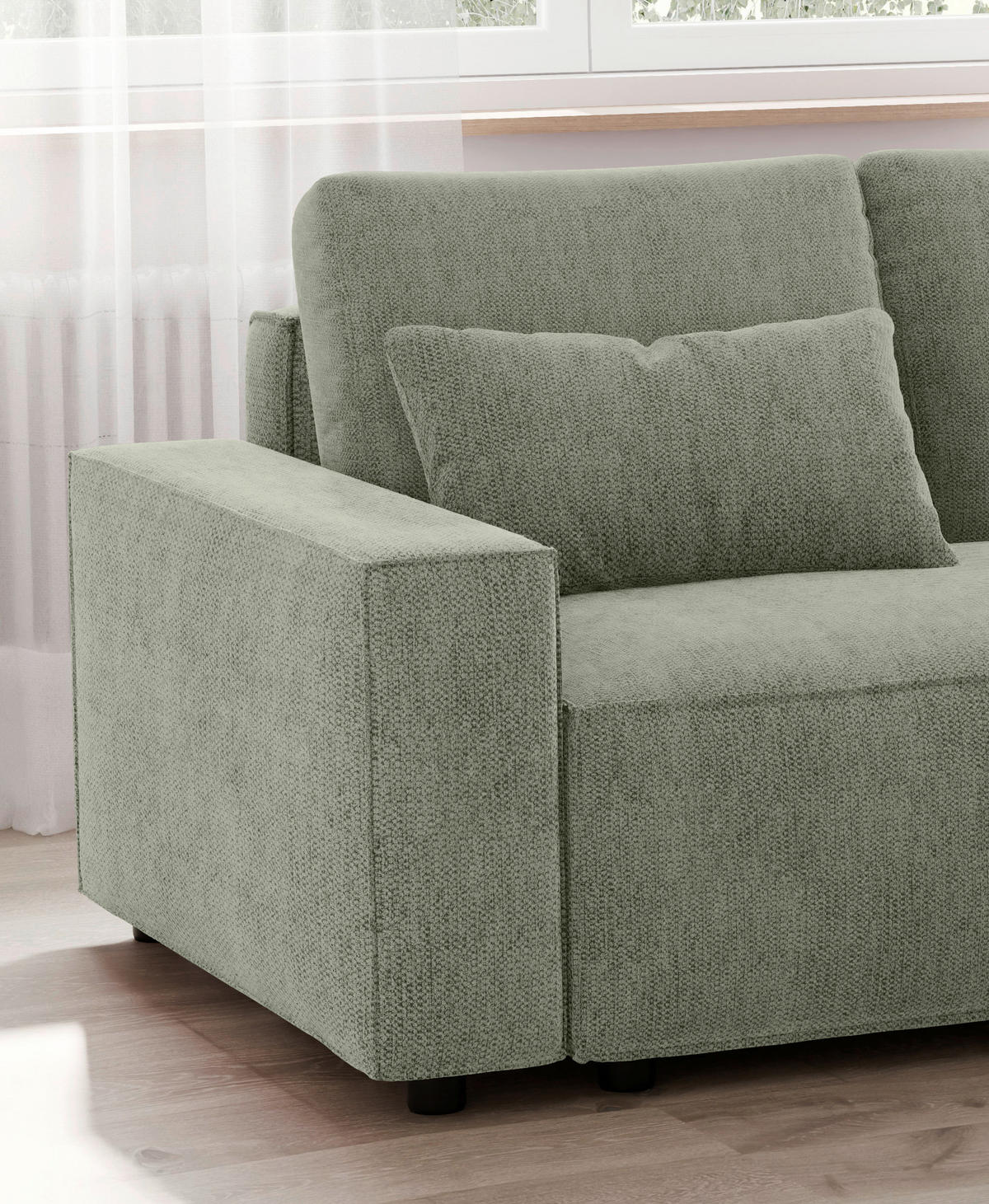 ECKSCHLAFSOFA  mit seitenverkehrt erhältlich, Rücken echt Chenille Dunkelgrün  - Dunkelgrün/Schwarz, MODERN, Kunststoff/Textil (247/154cm) - Livetastic