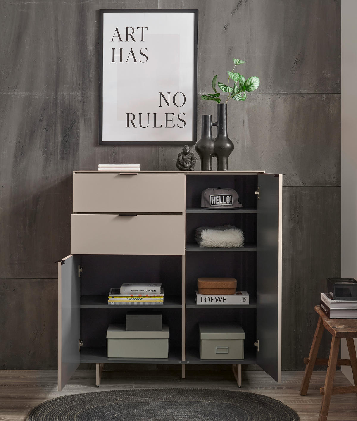 SCHUHSCHRANK  in 96/109/38 cm  - Kaschmir/Schwarz, Design, Holzwerkstoff/Metall (96/109/38cm) - Voleo