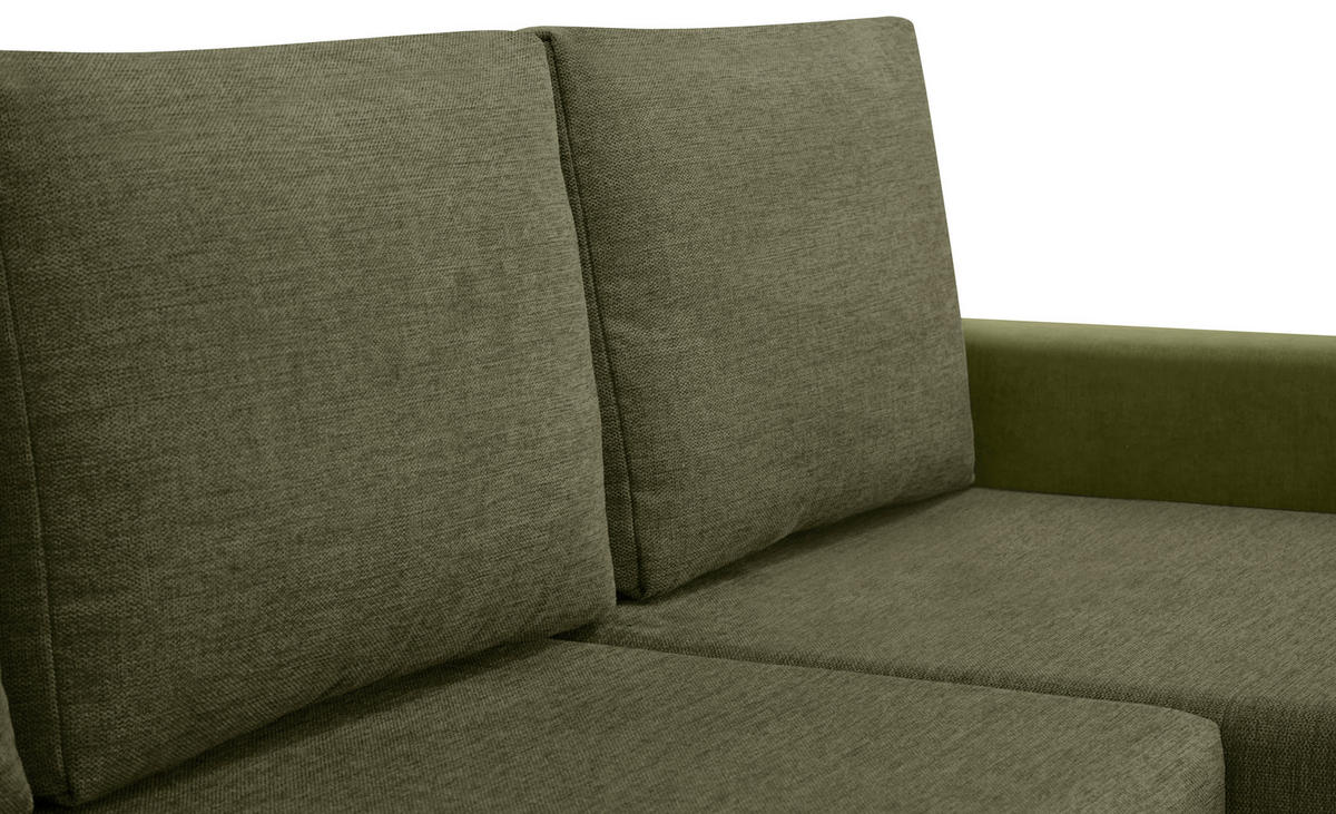 ECKSOFA Olivgrün Flachgewebe, Struktur  - Schwarz/Olivgrün, Design, Kunststoff/Textil (252/155cm) - Livetastic