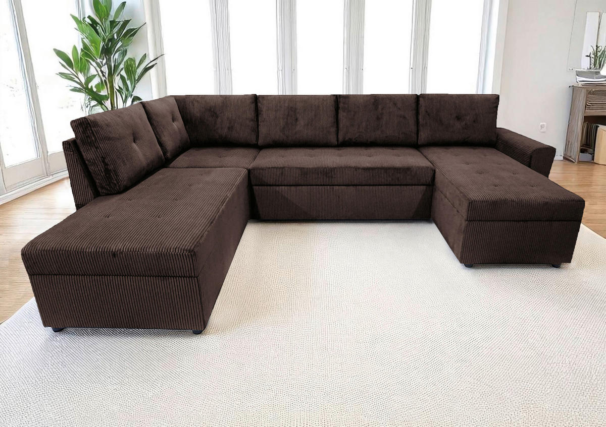 WOHNLANDSCHAFT TERMOLI Braun Cord  - Schwarz/Braun, Design, Kunststoff/Textil (155/296/155cm) - MID.YOU