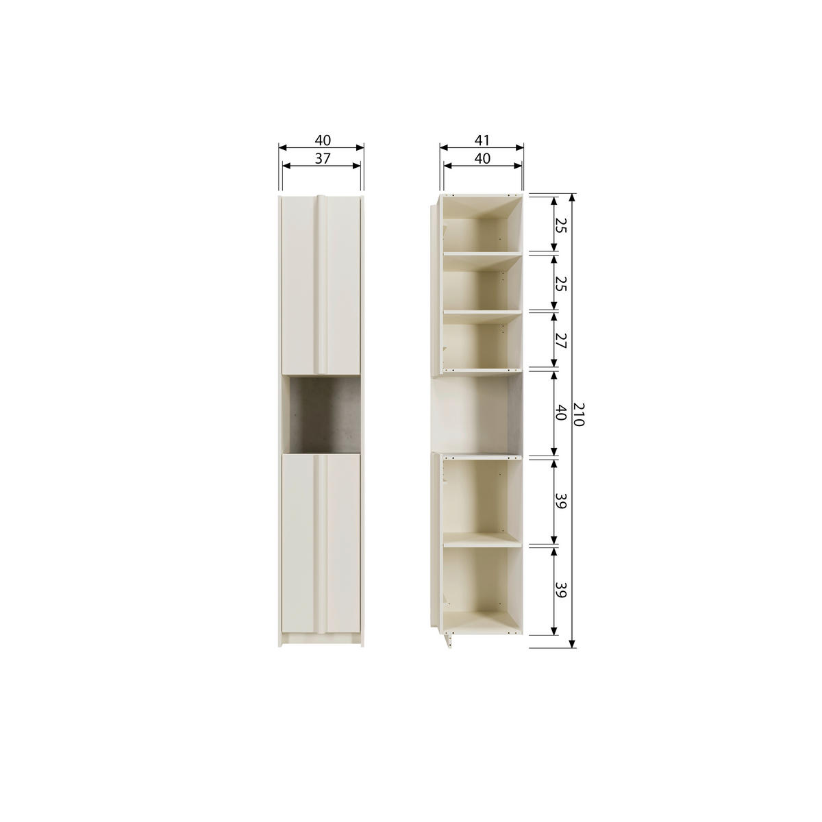 GARDEROBENSCHRANK Basu  in 40/210/42 cm  - Hellgrau, Design, Holz (40/210/42cm) - Livetastic