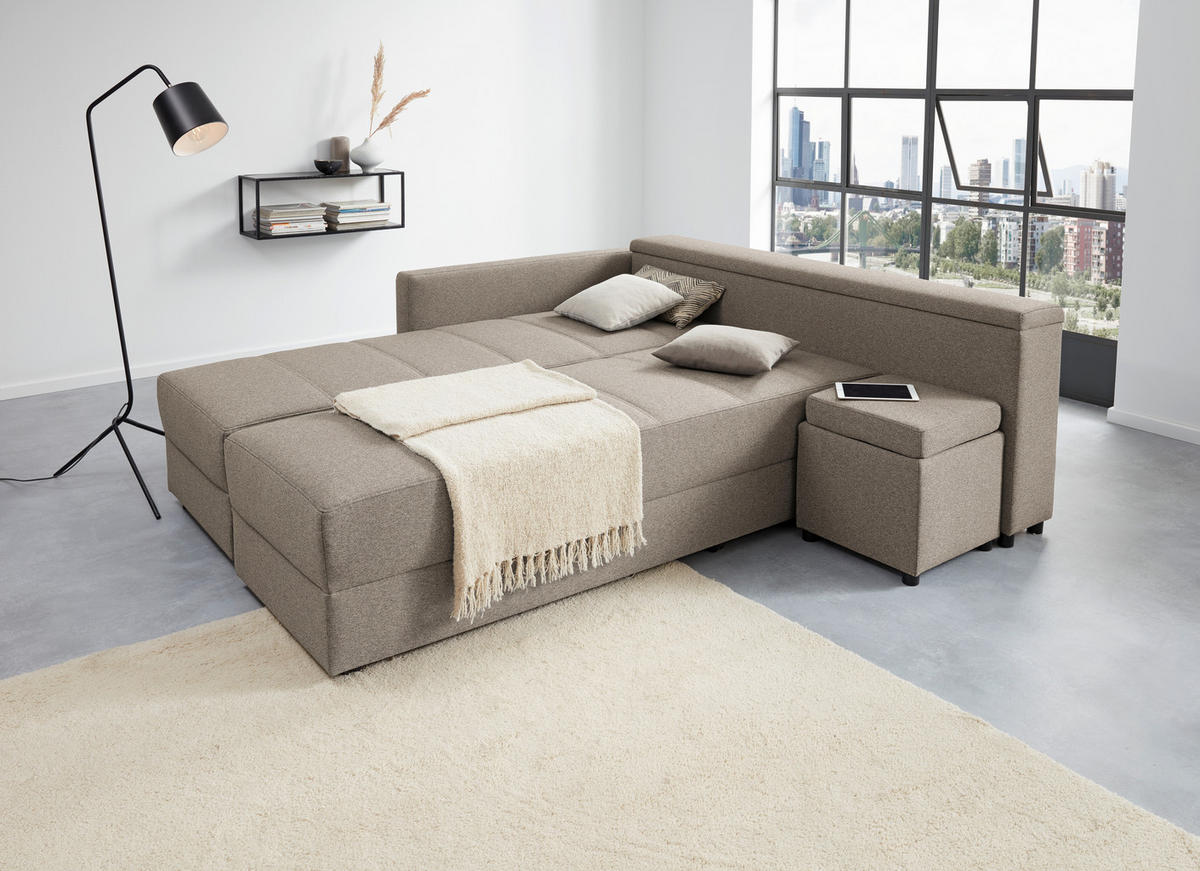 ECKSOFA in Webstoff Hellgrau  287/229 cm  - Hellgrau/Schwarz, Design, Kunststoff/Textil (287/229cm) - LOOKS by W.Joop