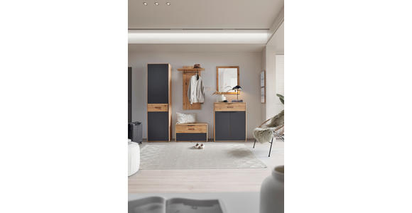 SCHUHSCHRANK 84/104/38 cm  - Eiche Bianco/Anthrazit, Natur, Glas/Holz (84/104/38cm) - Linea Natura