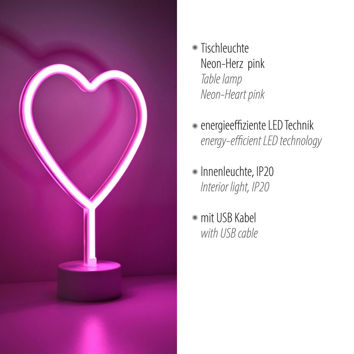 OKRASNA LED-SVETILKA   /1 lm/// - pink, Trend, umetna masa (20/8,5/30cm)