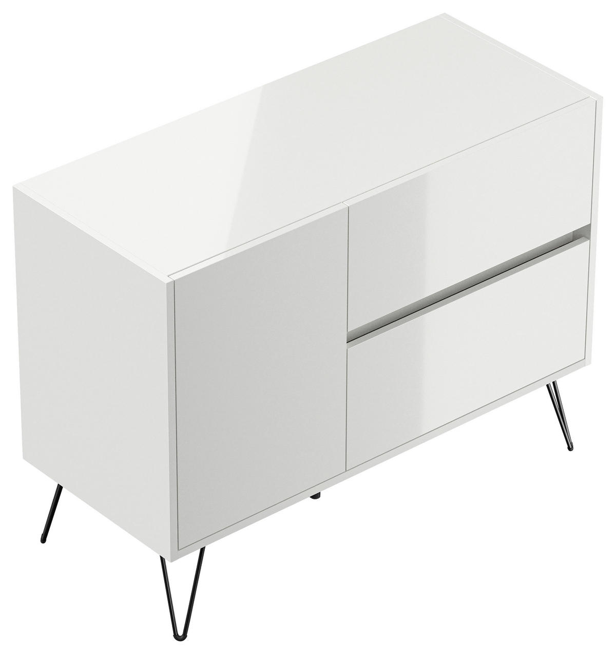 SIDEBOARD Posseik Industrial  in 99/75,8/42 cm  - Weiß Hochglanz/Schwarz, Design, Holzwerkstoff/Metall (99/75,8/42cm) - P & B