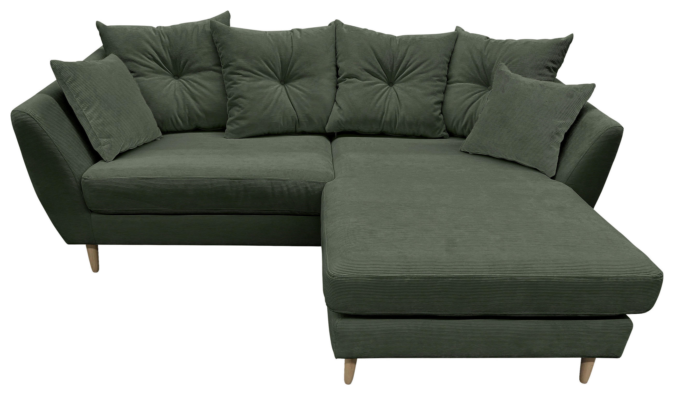 ECKSOFA Olivgrün Feincord  - Buchefarben/Olivgrün, KONVENTIONELL, Holz/Textil (211/154cm) - Carryhome
