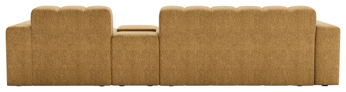ECKSOFA Bernsteinfarben Chenille Stauraum, Getränkehalter  - Bernsteinfarben/Schwarz, MODERN, Kunststoff/Textil (299/150cm) - Milino