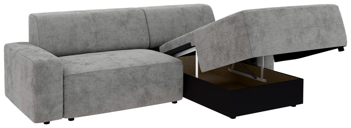 ECKSOFA in Cord Grau  - Schwarz/Grau, Modern, Kunststoff/Textil (246/162cm) - Trendmanufaktur