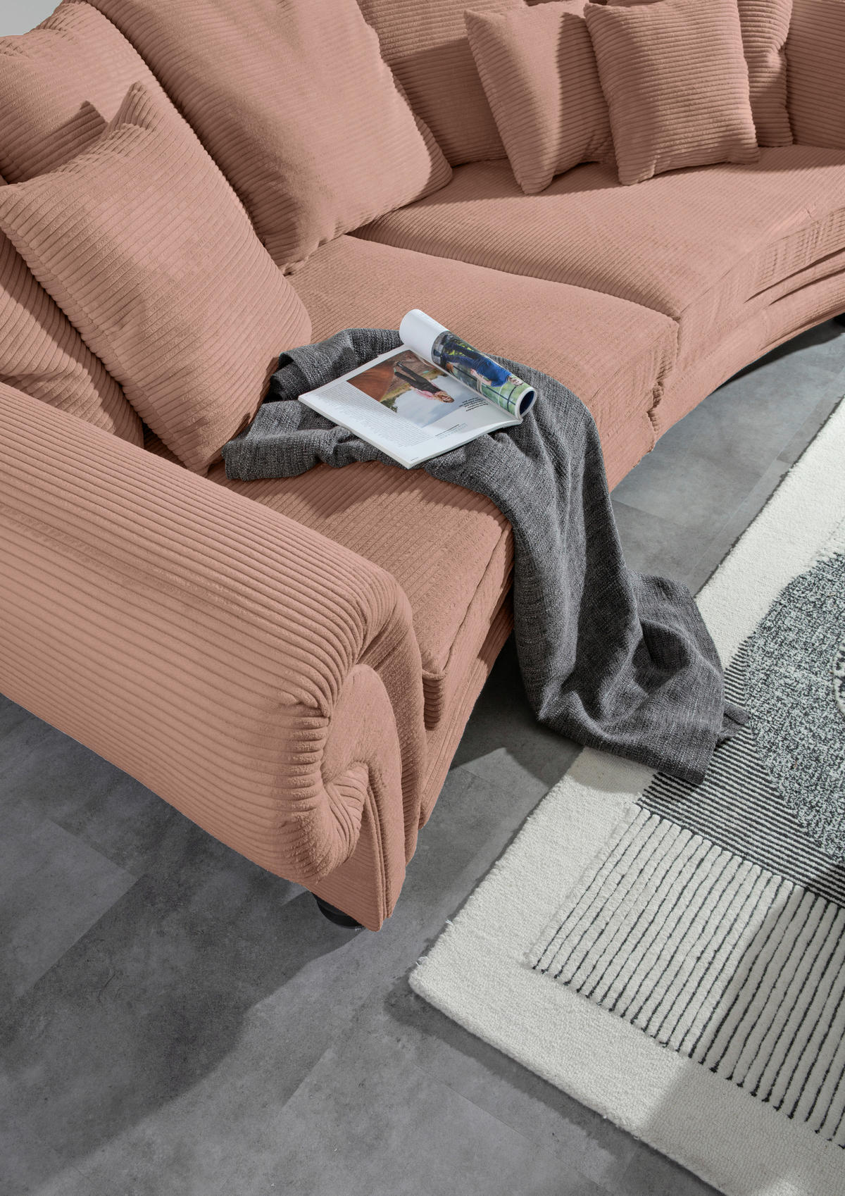 MEGASOFA Cord Rosa  - Schwarz/Rosa, ROMANTIK / LANDHAUS, Holz/Textil (276/81/140cm) - Landscape