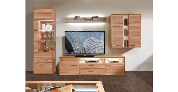 WOHNWAND Kernbuche furniert, massiv Buchefarben - Buchefarben/Silberfarben, KONVENTIONELL, Glas/Holz (328/204/40-48cm) - Voleo