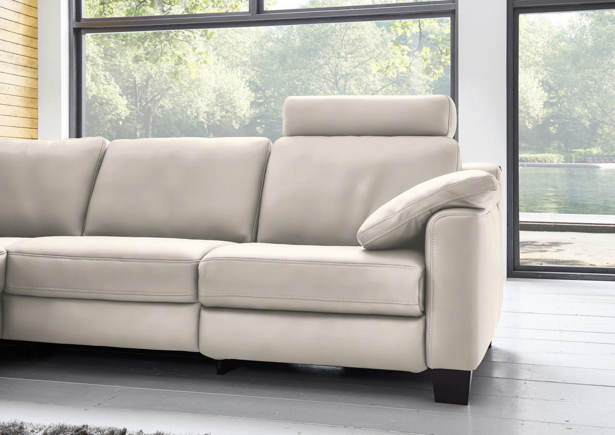 ECKSOFA in Echtleder Creme  - Eichefarben/Creme, Design, Leder/Holz (235/259cm) - Valdera