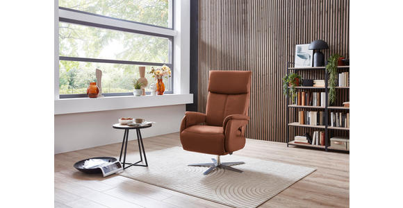 RELAXSESSEL in Leder Cognac - Edelstahlfarben/Cognac, Design, Leder/Metall (70/124/85cm) - Cantus