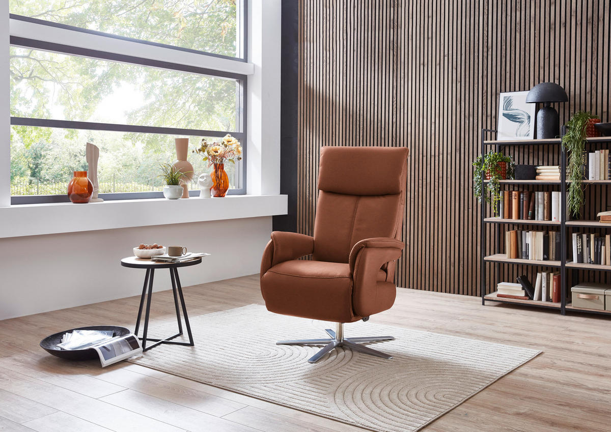 RELAXSESSEL in Leder Cognac  - Edelstahlfarben/Cognac, Design, Leder/Metall (70/124/85cm) - Cantus