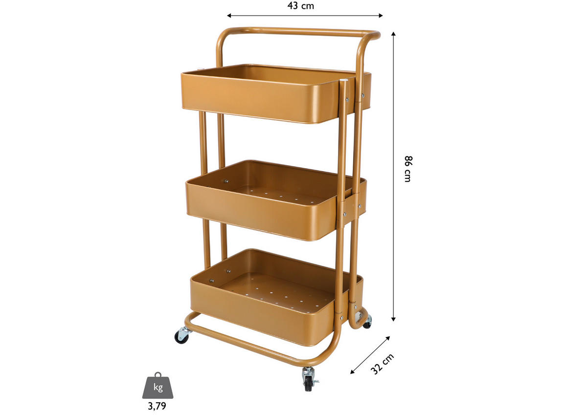 Cărucior Pentru Servit in auriu  - auriu, Basics, metal (43/32/86cm) - Echtwerk