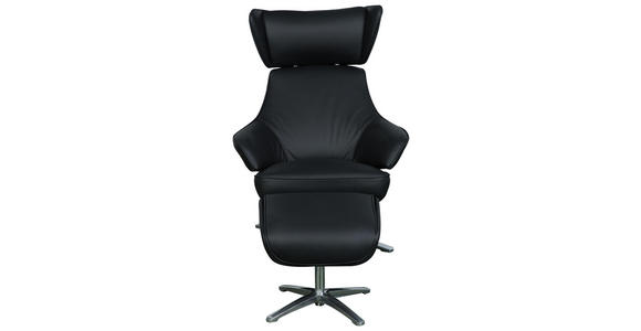 RELAXSESSELSET in Textil, Leder Schwarz, Chromfarben - Chromfarben/Schwarz, Design, Leder/Textil (76/97-107/88-117cm) - Cantus