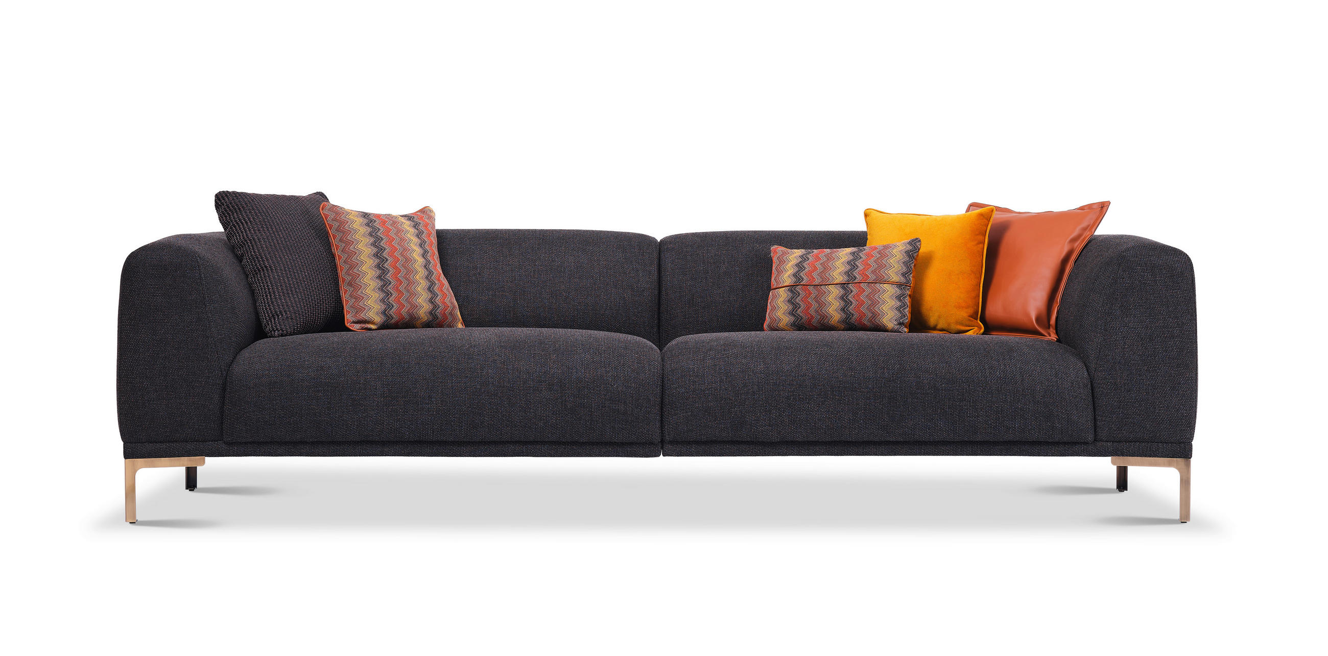 VIERSITZER-SOFA in Leinenoptik Anthrazit  - Anthrazit/Messingfarben, Design, Textil/Metall (286/74/98cm) - Livetastic