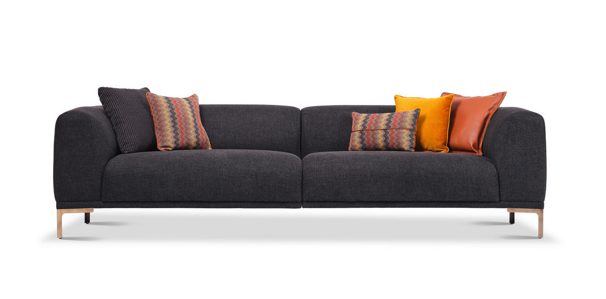 VIERSITZER-SOFA in Leinenoptik Anthrazit  - Anthrazit/Messingfarben, Design, Textil/Metall (286/74/98cm) - Livetastic