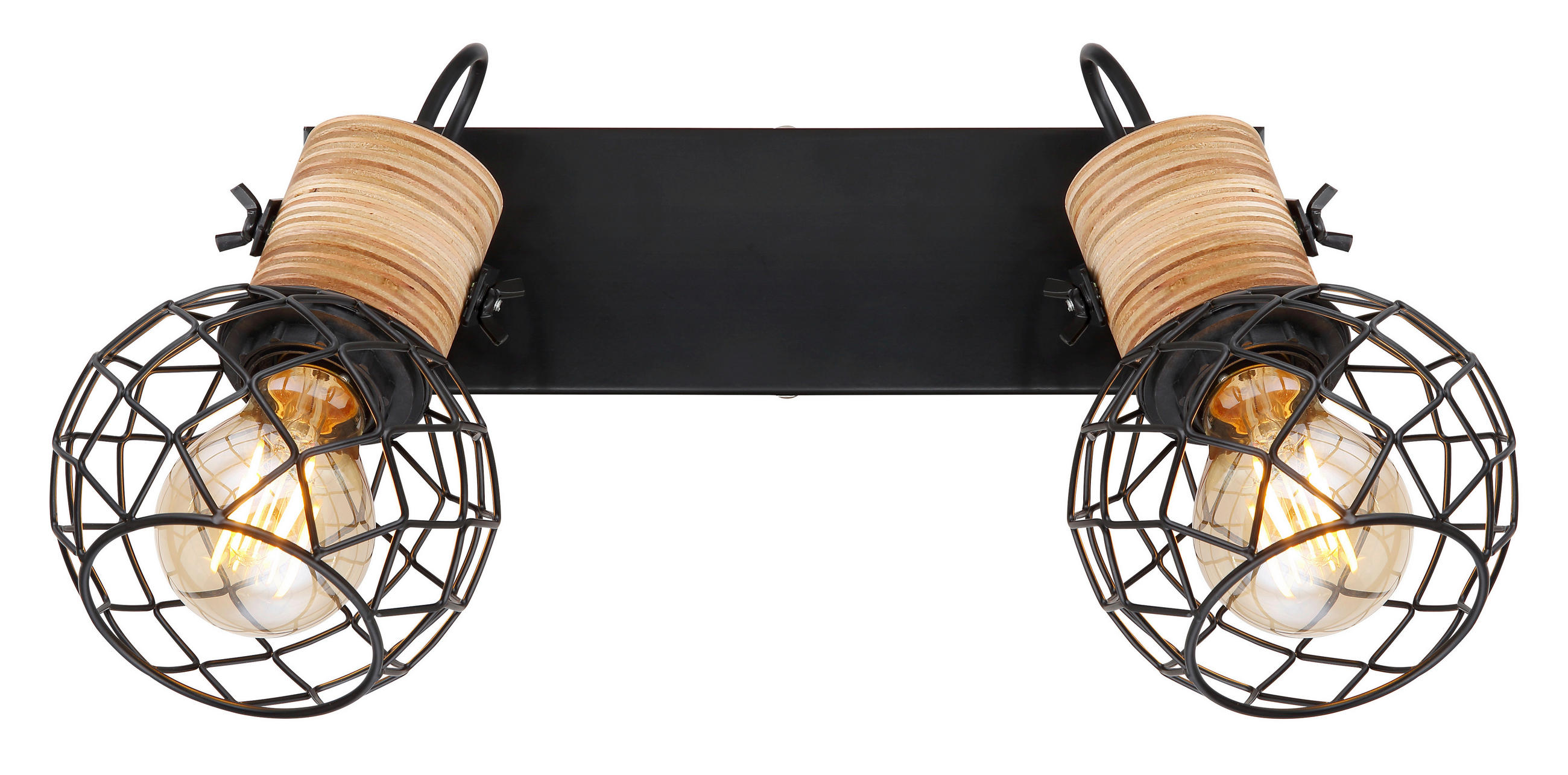 Thumbnail - Globo Strahler Lacky, Braun, Schwarz, Holz, Metall, 12x20x29 cm, Lampen & Leuchten, Innenbeleuchtung, Spots & Strahler