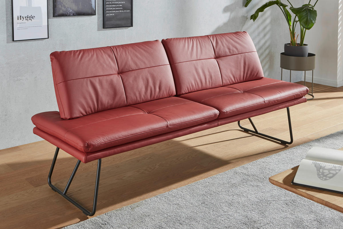 SITZBANK 208/90/74 cm Echtleder Rot, Schwarz Metall  - Rot/Schwarz, Design, Leder/Metall (208/90/74cm) - Dieter Knoll