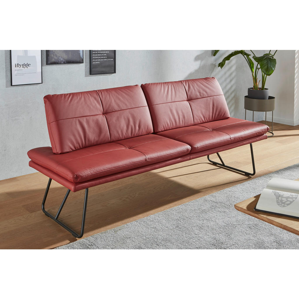 Thumbnail - Dieter Knoll Sitzbank, Rot, Schwarz, Leder, Echtleder, Büffelleder, 3-Sitzer, 208x90x74 cm, Goldenes M, Fußauswahl, Lede...