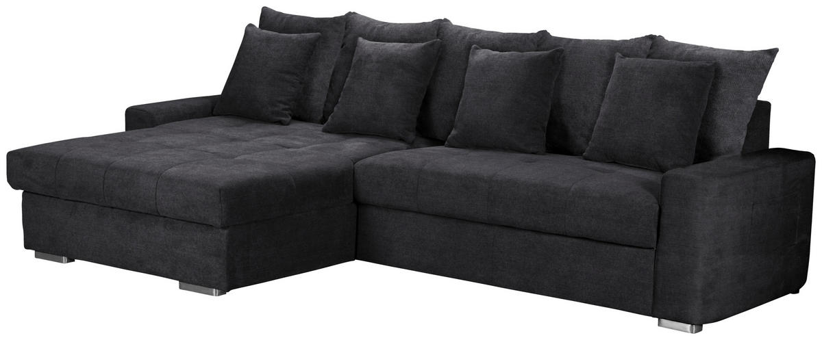 ECKSOFA SALVADOR Schwarz Mikrofaser  - Wengefarben/Silberfarben, MODERN, Holz/Textil (164/293cm) - MID.YOU