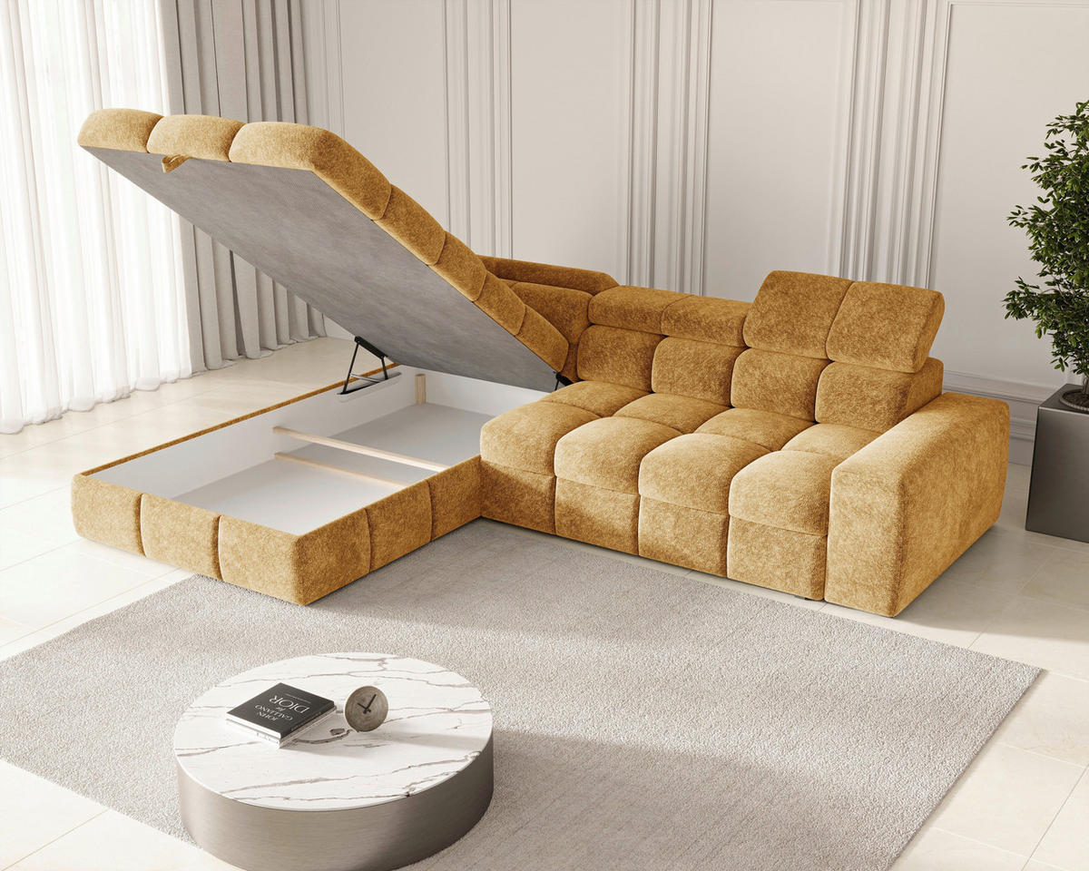 ECKSOFA  in Chenille Goldfarben  - Goldfarben/Schwarz, MODERN, Kunststoff/Textil (204/292cm) - Milino