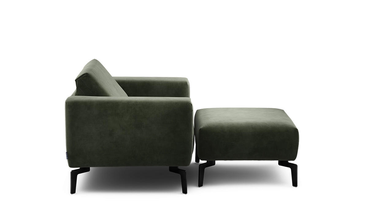 Sessel inkl. Hocker in Samt Waldgrün  - Waldgrün/Schwarz, Design, Textil/Metall (110/85/86-94cm) - SENSOO