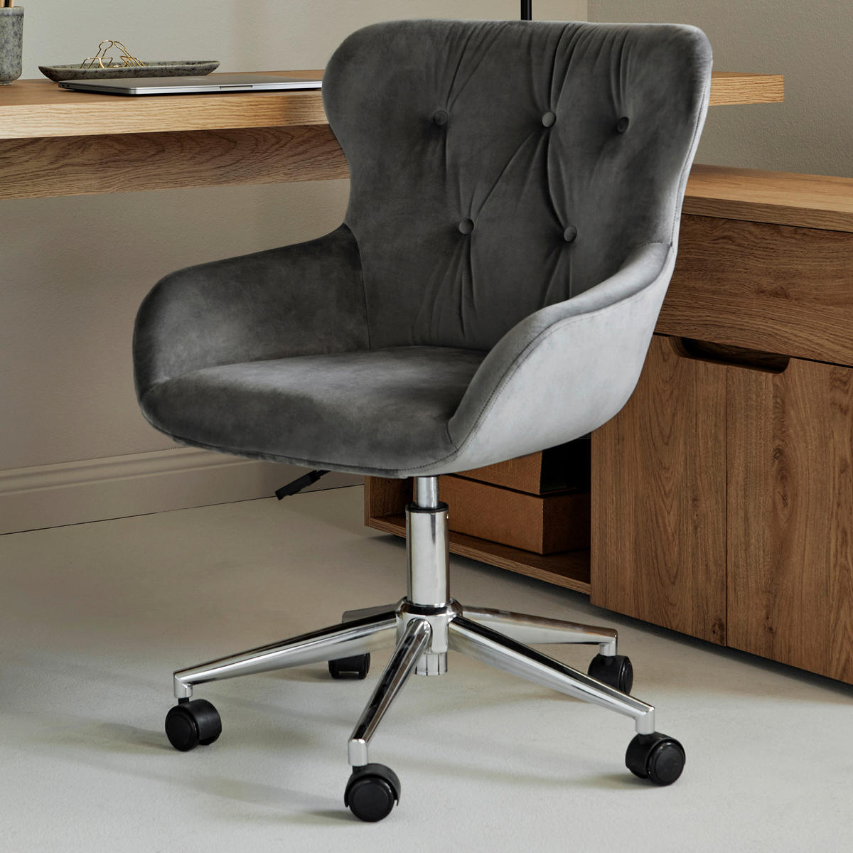 DREHSTUHL  in Samt Grau, Chromfarben  - Chromfarben/Grau, MODERN, Kunststoff/Textil (57/62/83-93cm) - Livetastic