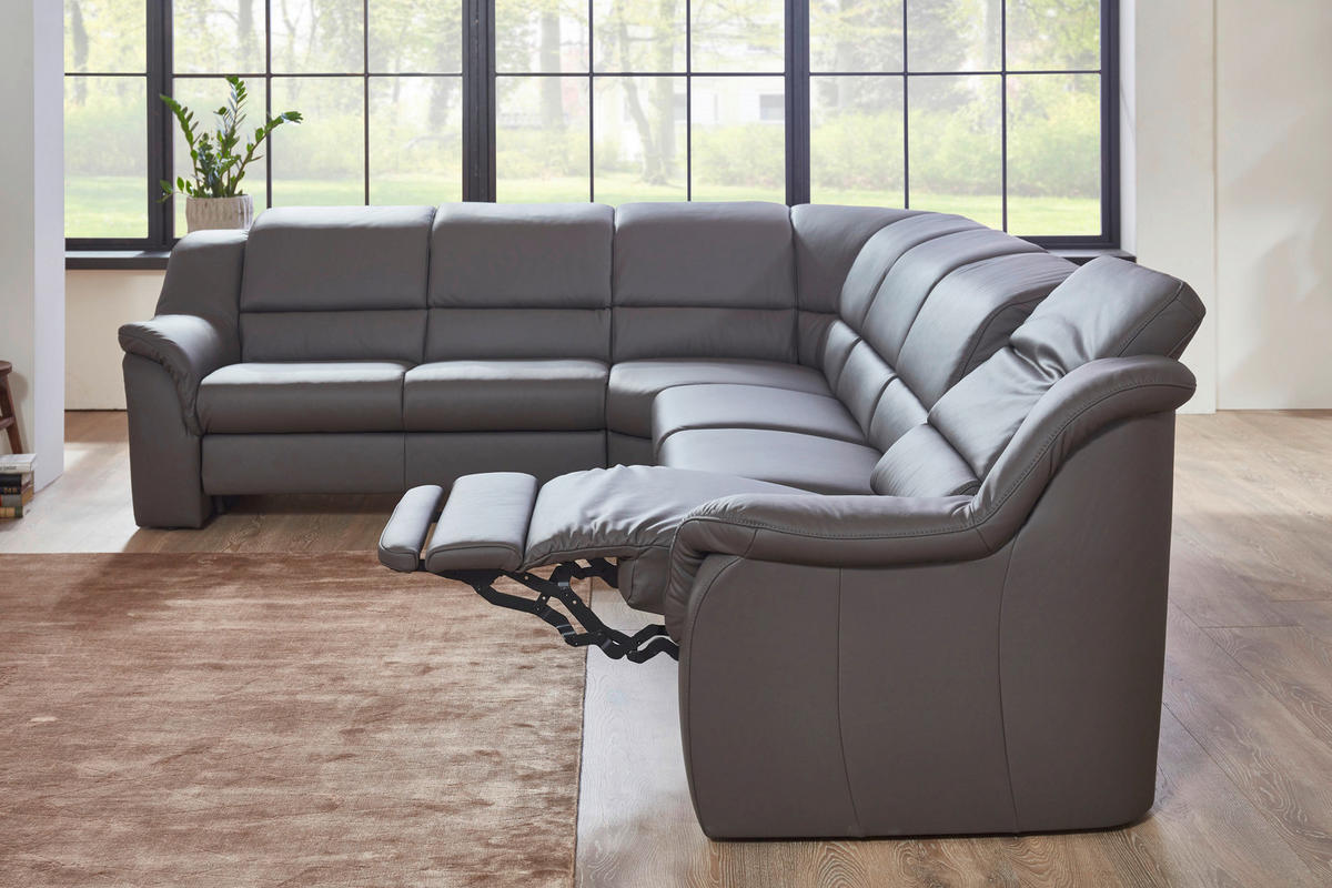 ECKSOFA Grau Echtleder  - Schwarz/Grau, KONVENTIONELL, Leder/Kunststoff (260/324cm) - Cantus