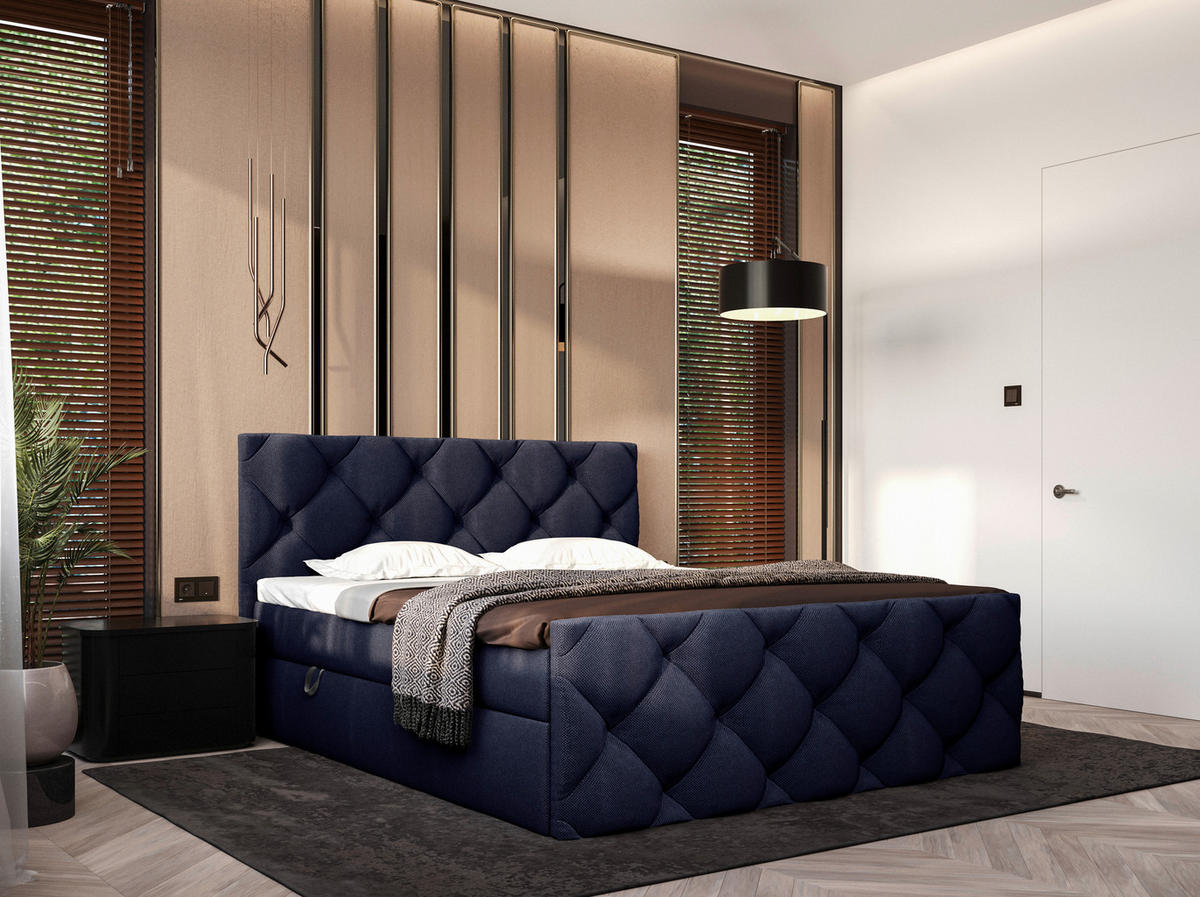 BOXBETT 140/200 cm  in Dunkelblau  - Schwarz/Dunkelblau, KONVENTIONELL, Kunststoff/Textil (140/200cm) - Carryhome