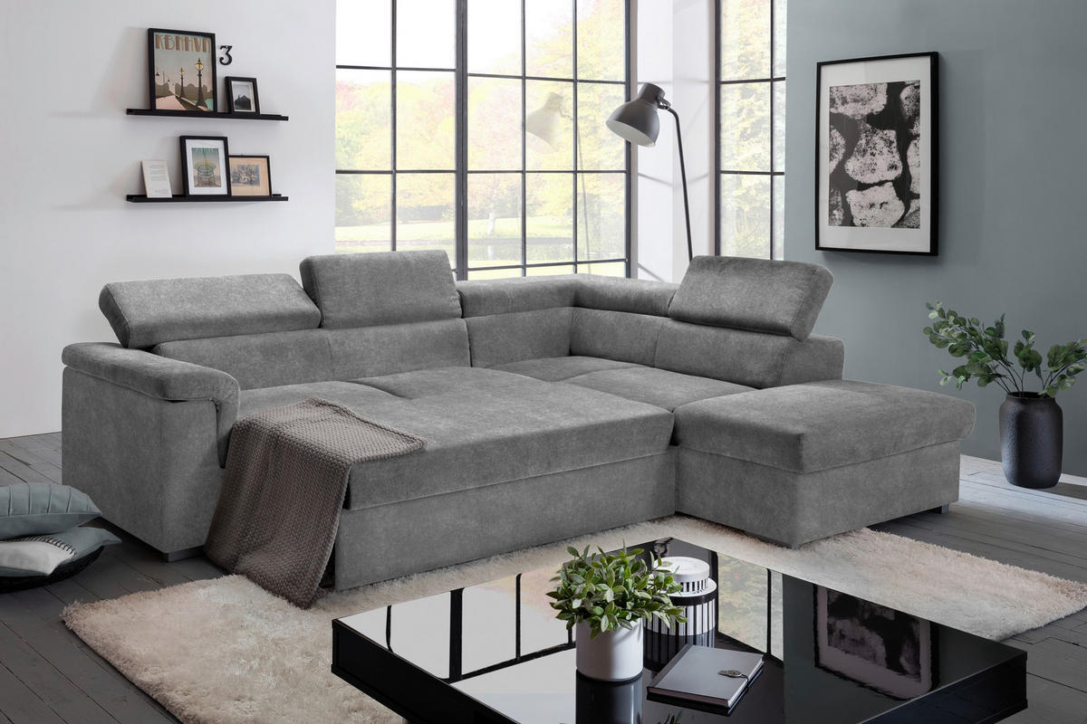 ECKSOFA in Flachgewebe Grau  252/217 cm  - Grau, Basics, Holz/Textil (252/217cm) - MID.YOU