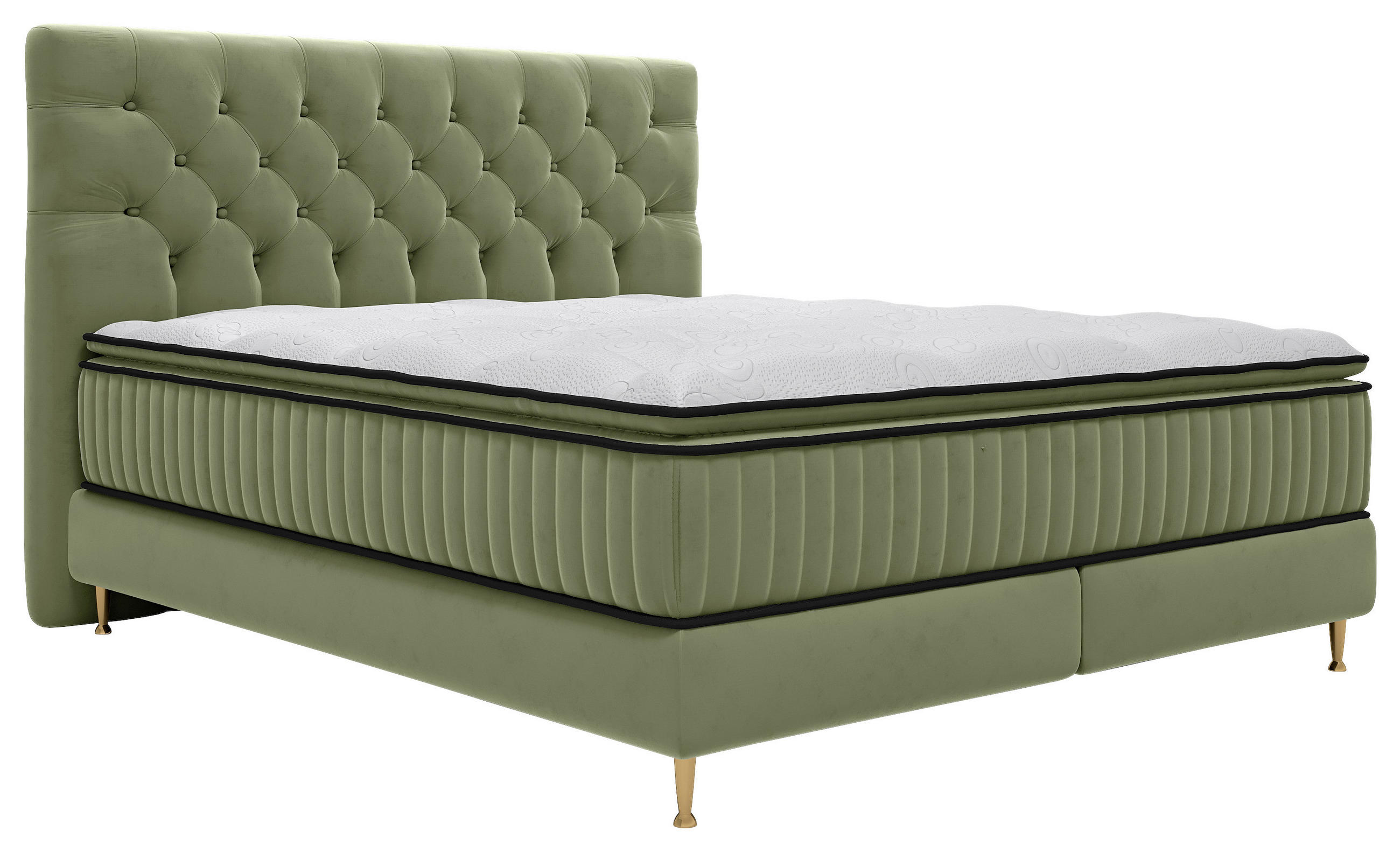 BOXSPRING KREVET    180/200 cm  - zelena/zlatne boje, Design, tekstil/metal (180/200cm) - Boxxx