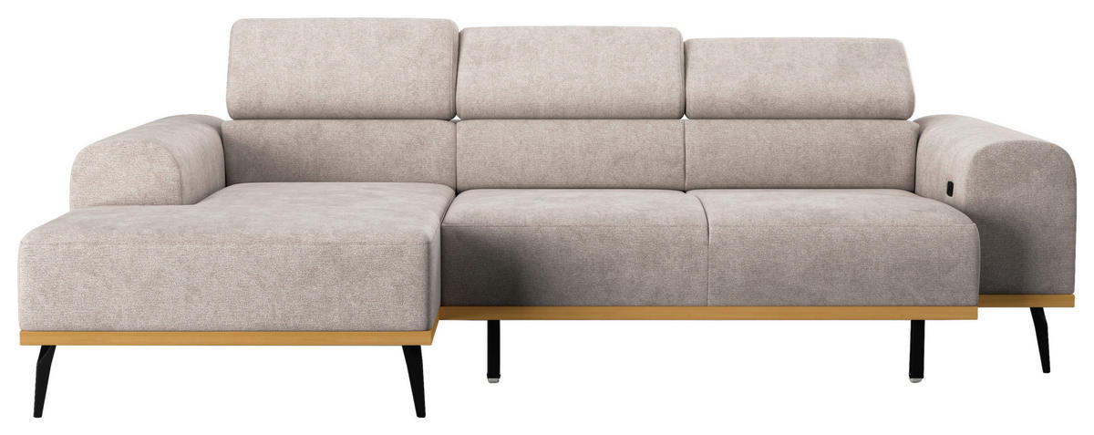 ECKSOFA Hellgrau Mikrofaser  - Hellgrau/Schwarz, KONVENTIONELL, Textil/Metall (157/244cm) - Cotta