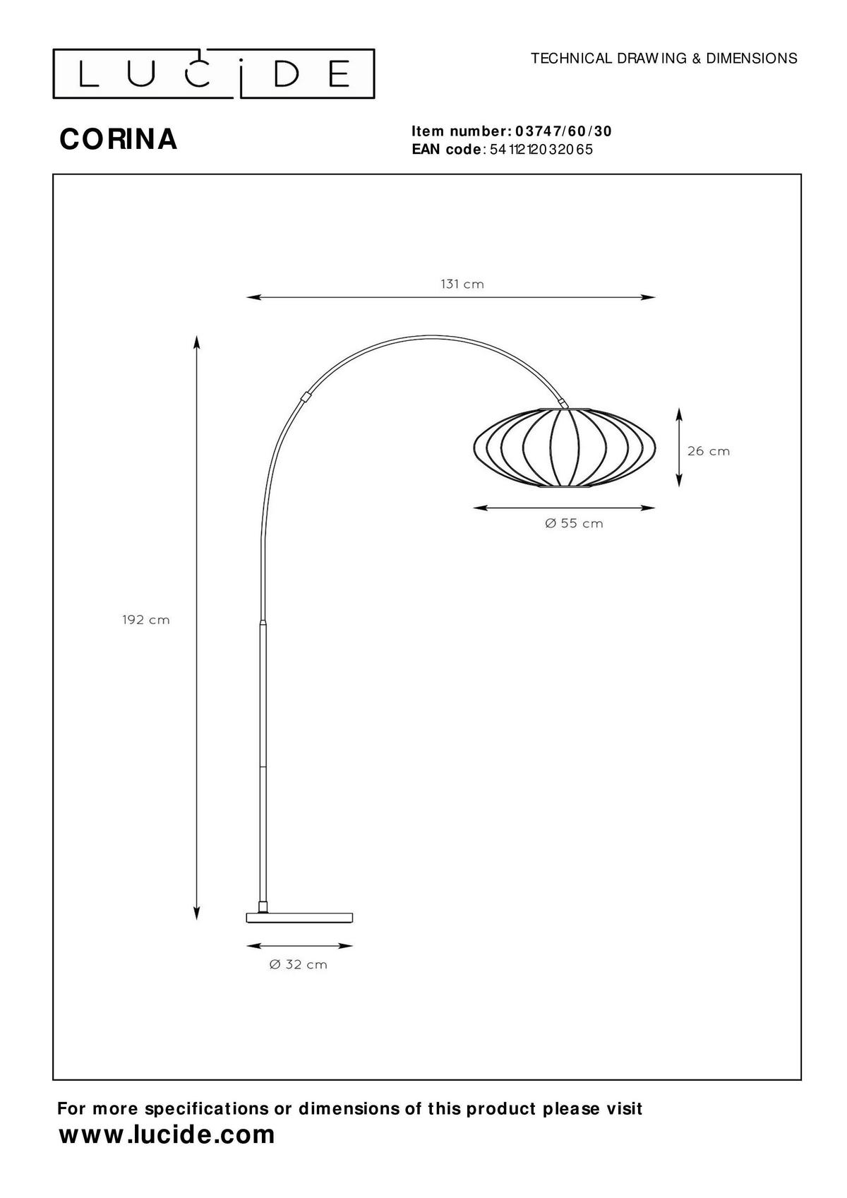 BOGENLEUCHTE 131/55/192 cm    - Goldfarben, Design, Metall (131/55/192cm) - Lucide