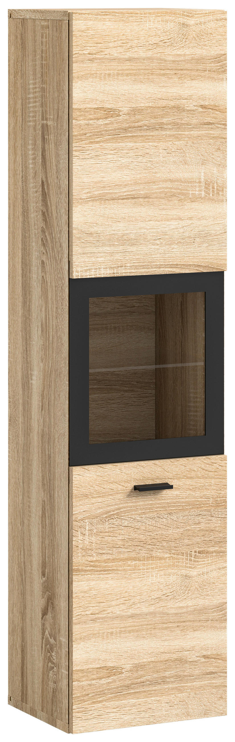 MIDISCHRANK 30/125/29 cm  - Schwarz/Sonoma Eiche, MODERN, Glas/Holzwerkstoff (30/125/29cm) - MID.YOU