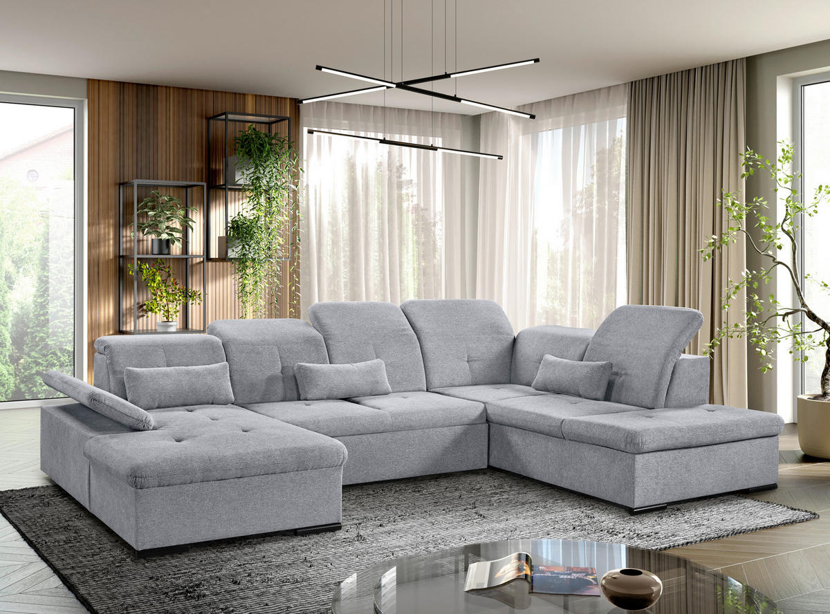 WOHNLANDSCHAFT Grau Chenille  - Grau, KONVENTIONELL, Kunststoff/Textil (240/340/188cm) - Carryhome