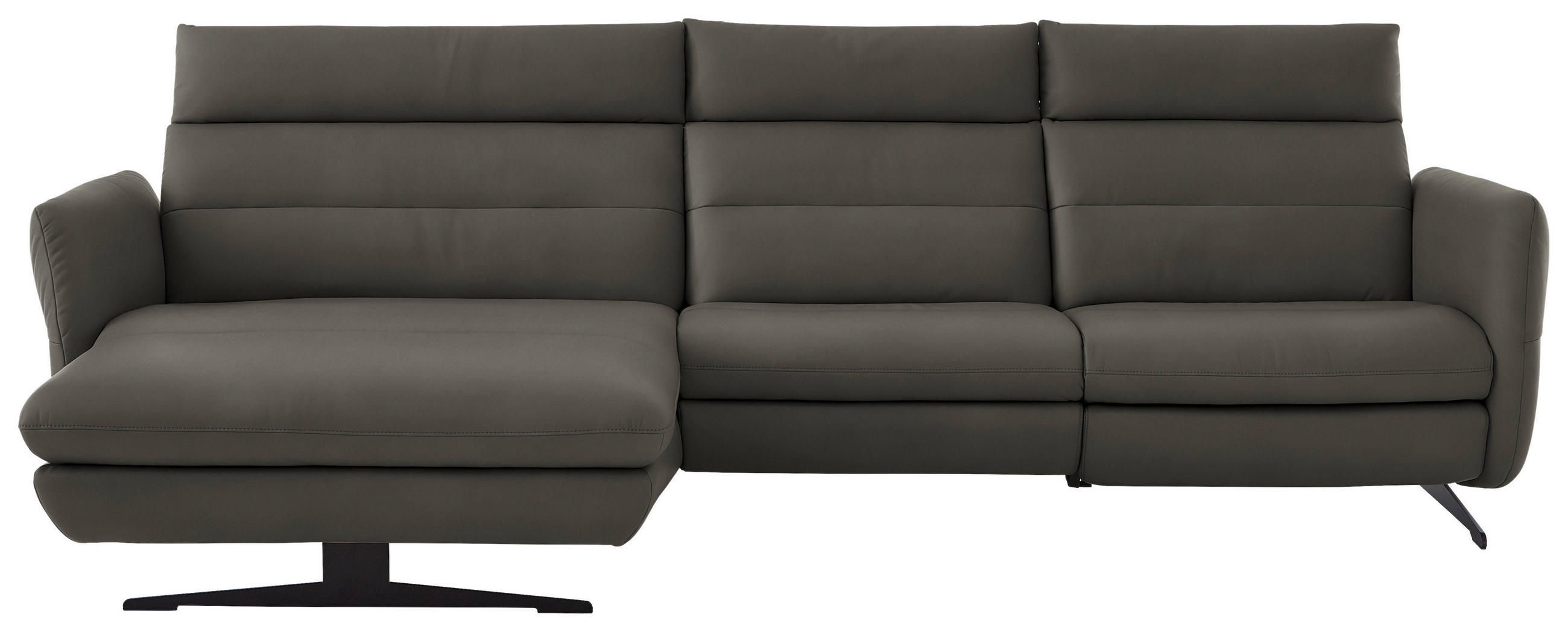ECKSOFA in Echtleder Dunkelgrau  - Dunkelgrau/Schwarz, Design, Leder/Metall (169/298cm) - Dieter Knoll