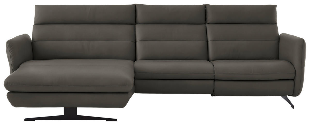 ECKSOFA in Echtleder Dunkelgrau  - Dunkelgrau/Schwarz, Design, Leder/Metall (169/298cm) - Dieter Knoll
