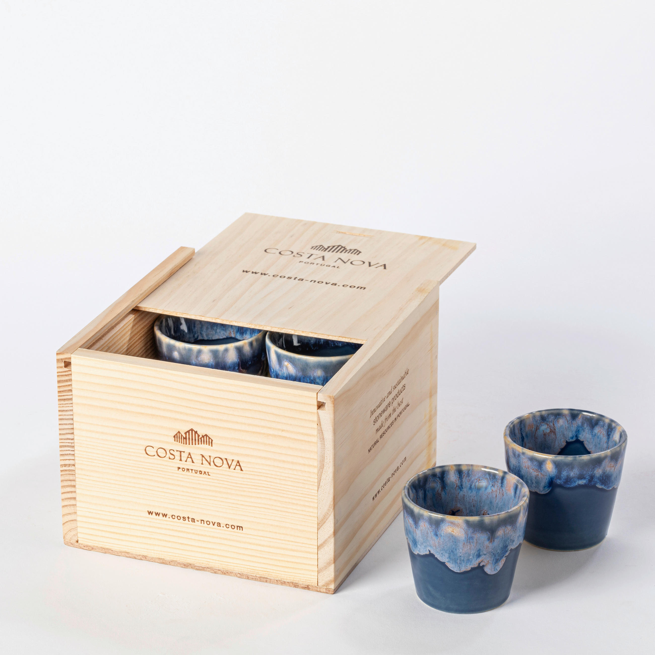 TASSENSET GRESPRESSO 8-teilig  - Blau, Basics, Keramik/Holz - Costa Nova