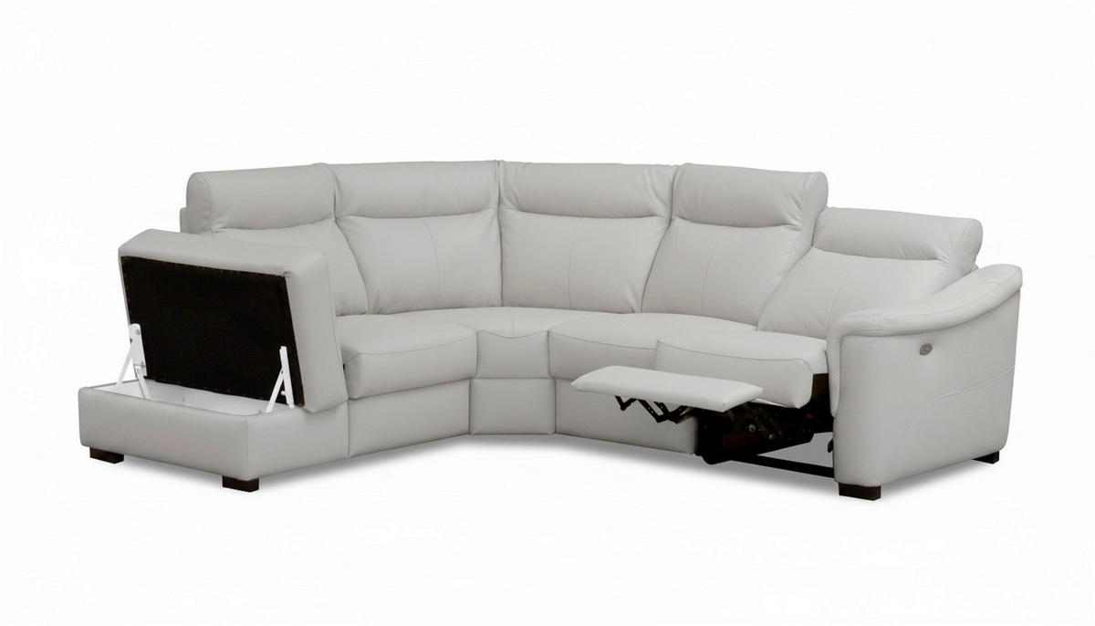 ECKSOFA Lederlook Echtleder Platinfarben  - Platinfarben/Wengefarben, Design, Leder/Holz (229/260cm) - Livetastic