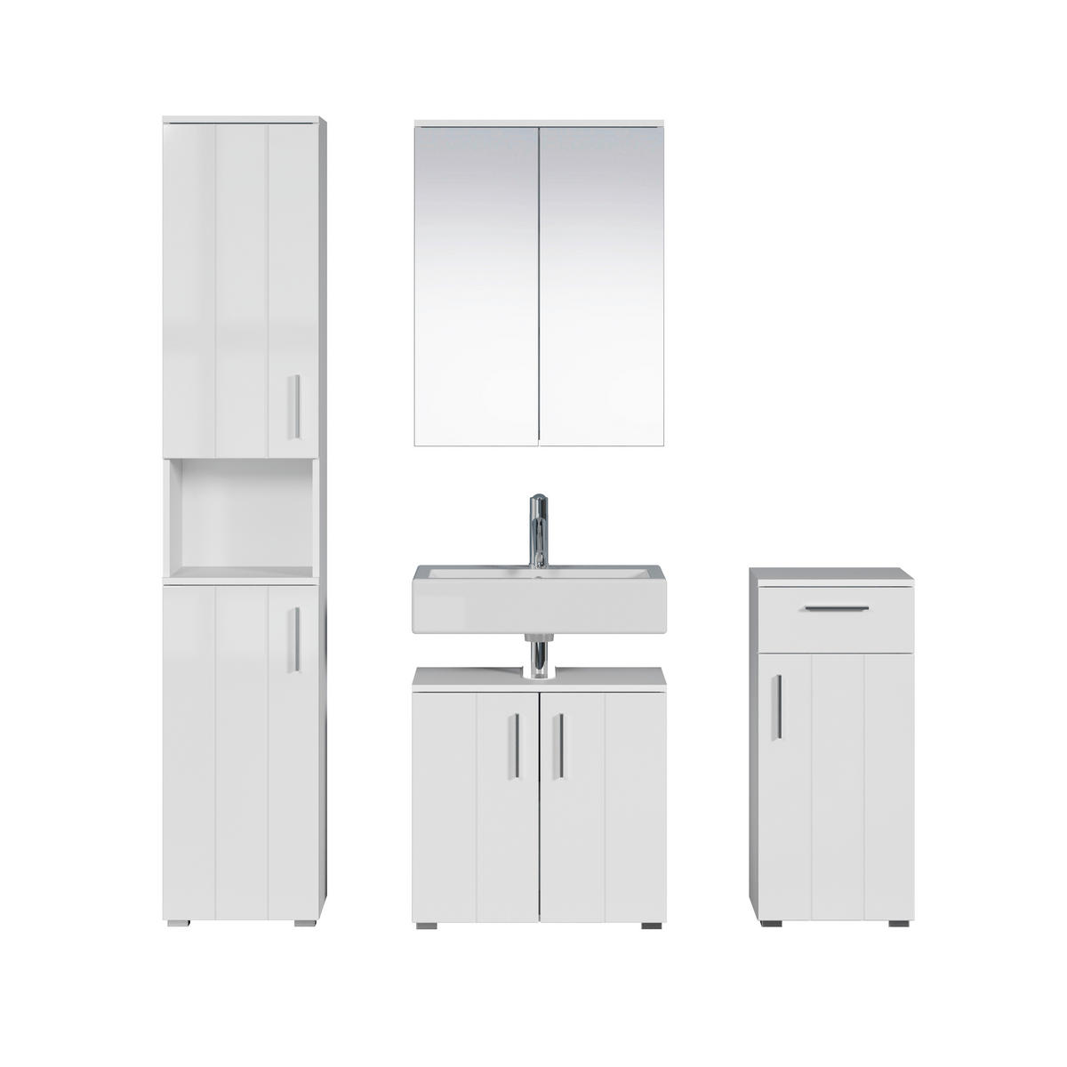 BADEZIMMER 4-teilig  in 164 cm  - Weiß Hochglanz/Silberfarben, Trend, Glas/Holzwerkstoff (164cm) - MID.YOU